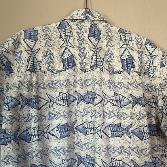 VTG Crossings Mens Fish Geometric Print Hawaiian Short Sleeve Button Down Shirt - Picture 8 of 12